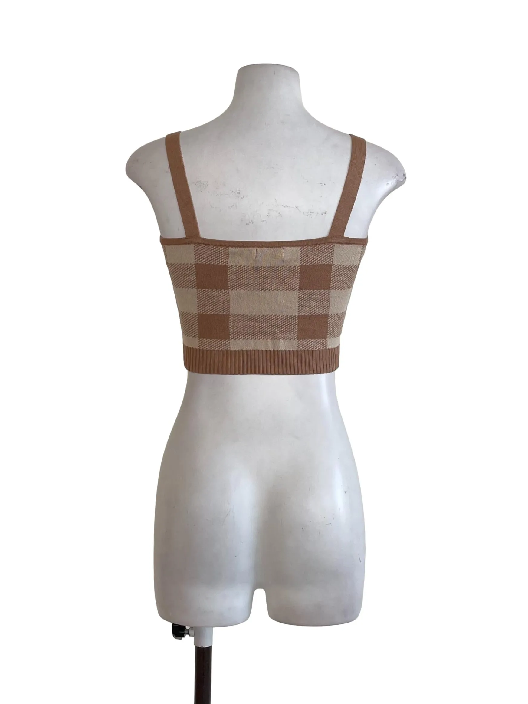 Soft Brown Checks Strap Top