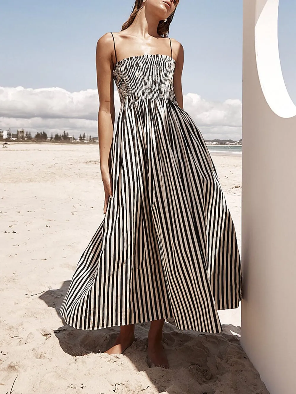 Sophistication Unique Stripe Charming Pleated Maxi Dress