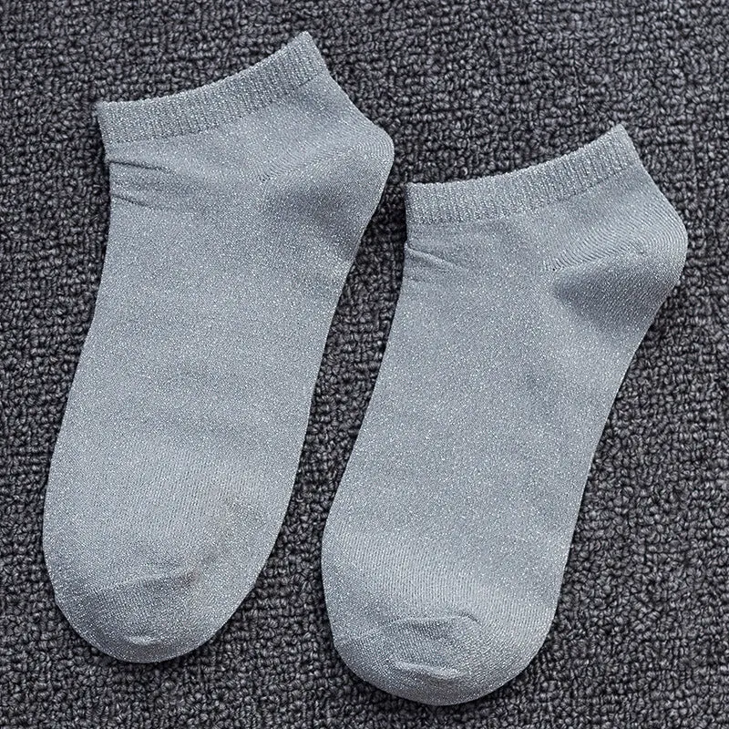 Spring And Summer New Japanese Socks Women's Low-cut Liners Socks Gold And Silver Silk Women's Thin Socks