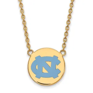 Sterling Silver Gold-plated University of North Carolina Large Enameled Disc Pendant 18 inch Necklace