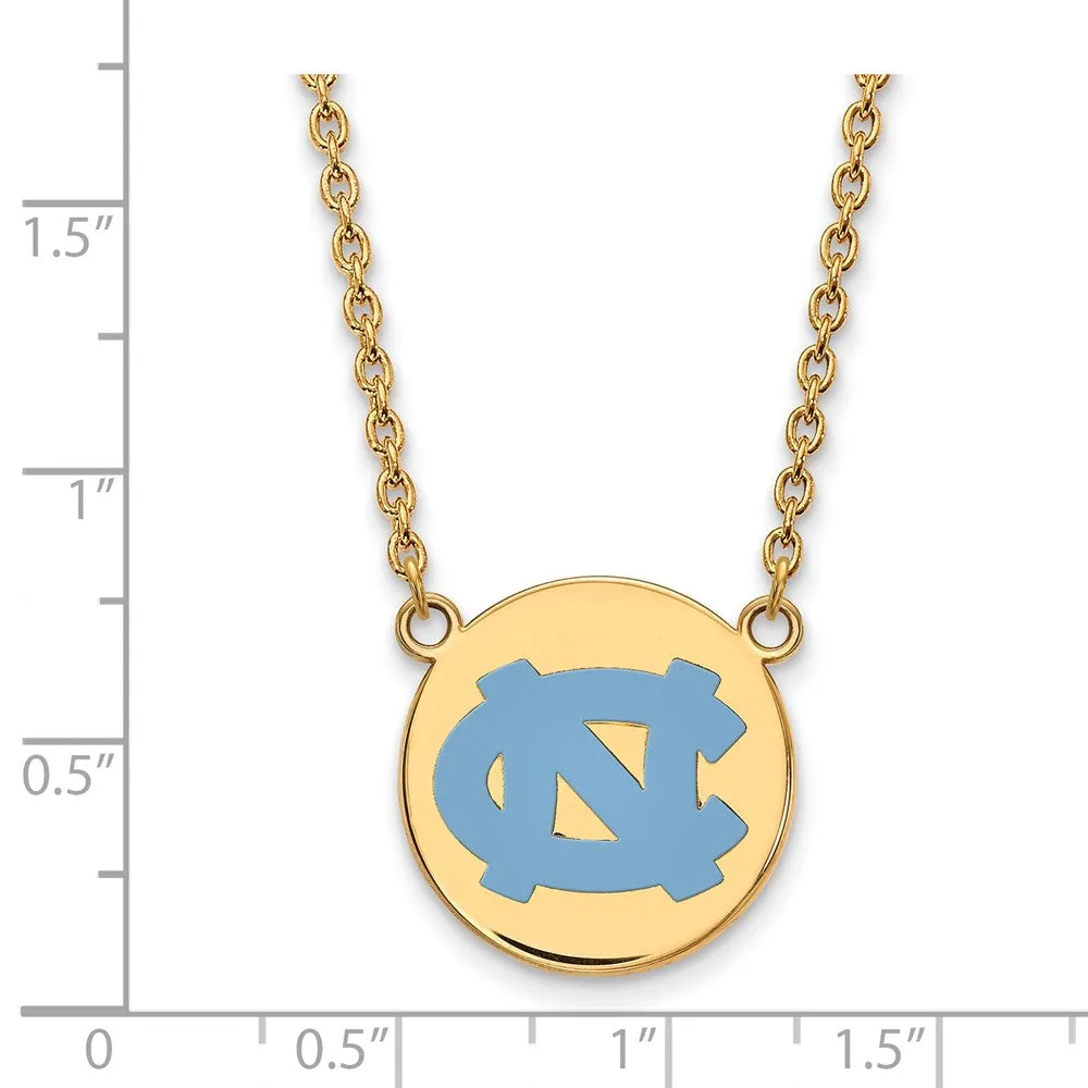 Sterling Silver Gold-plated University of North Carolina Large Enameled Disc Pendant 18 inch Necklace
