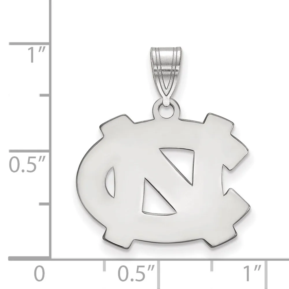 Sterling Silver Rhodium-plated University of North Carolina N-C Medium Pendant