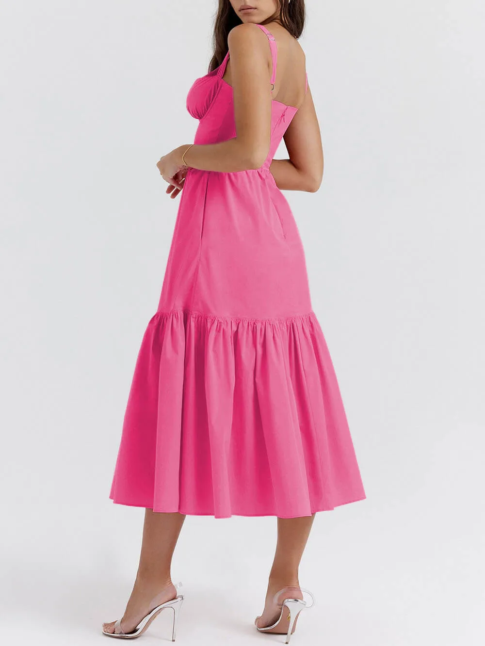 Strap Solid Color Charming A-Hem Midi Dress