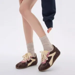 Sunset Forest Deconstruction Retro German Training Shoes Women's Shoes With Hidden Heels Genuine Leather 2025 Spring New Cortez Casual