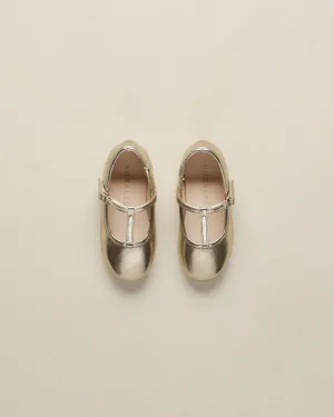 T-Strap Ballet Flats || Gold Metallic