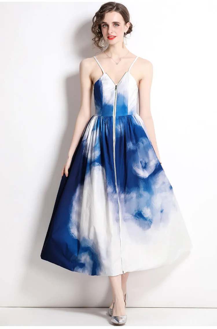 Tie Dye Printed Waist Dress Slip Dress