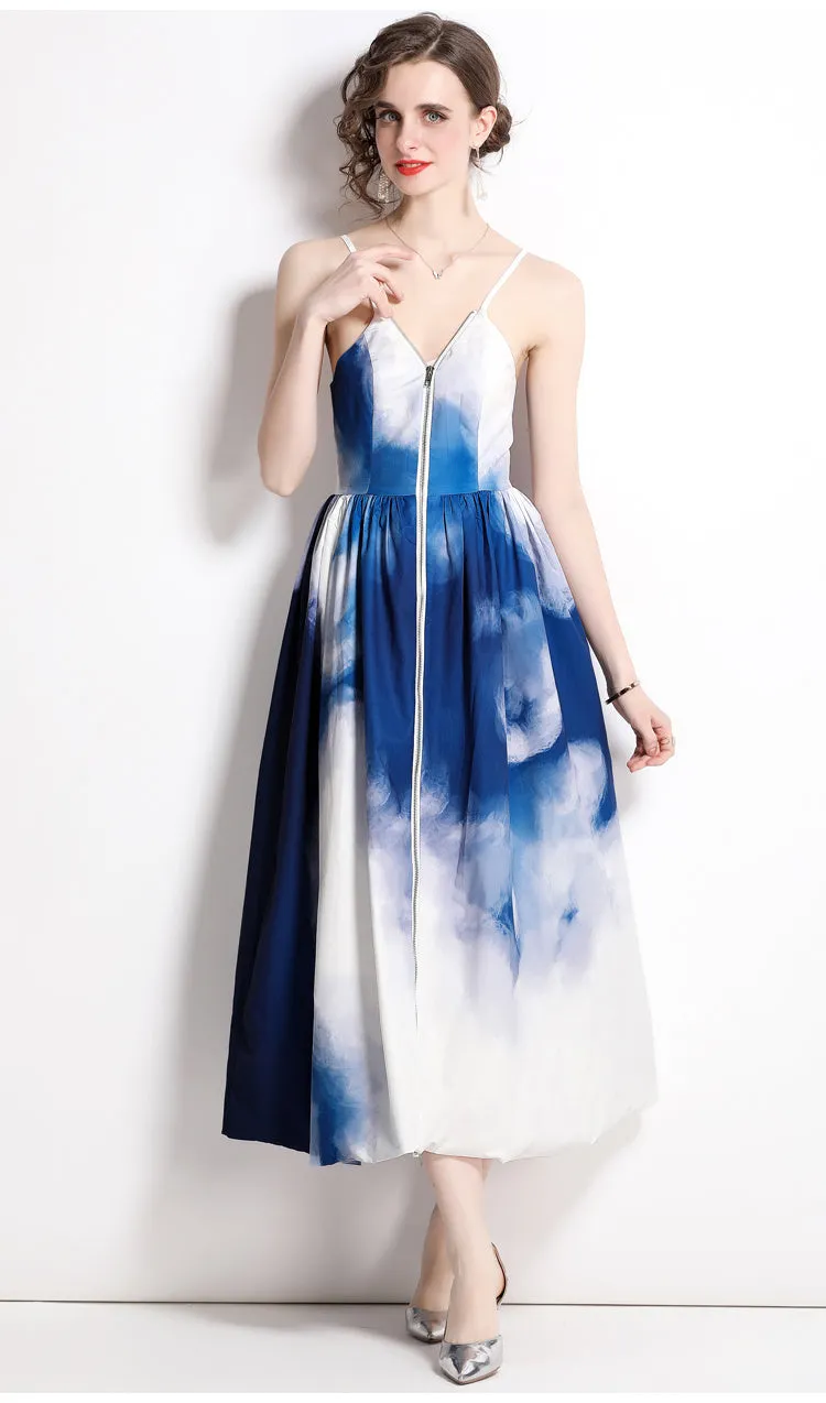 Tie Dye Printed Waist Dress Slip Dress