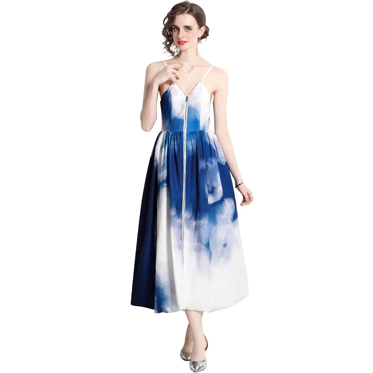 Tie Dye Printed Waist Dress Slip Dress