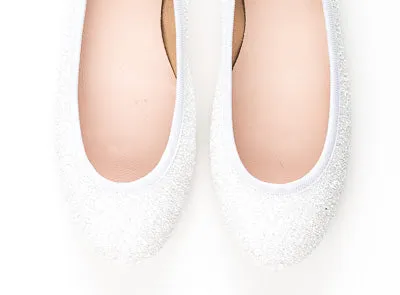 White glitter bridal ballet flats