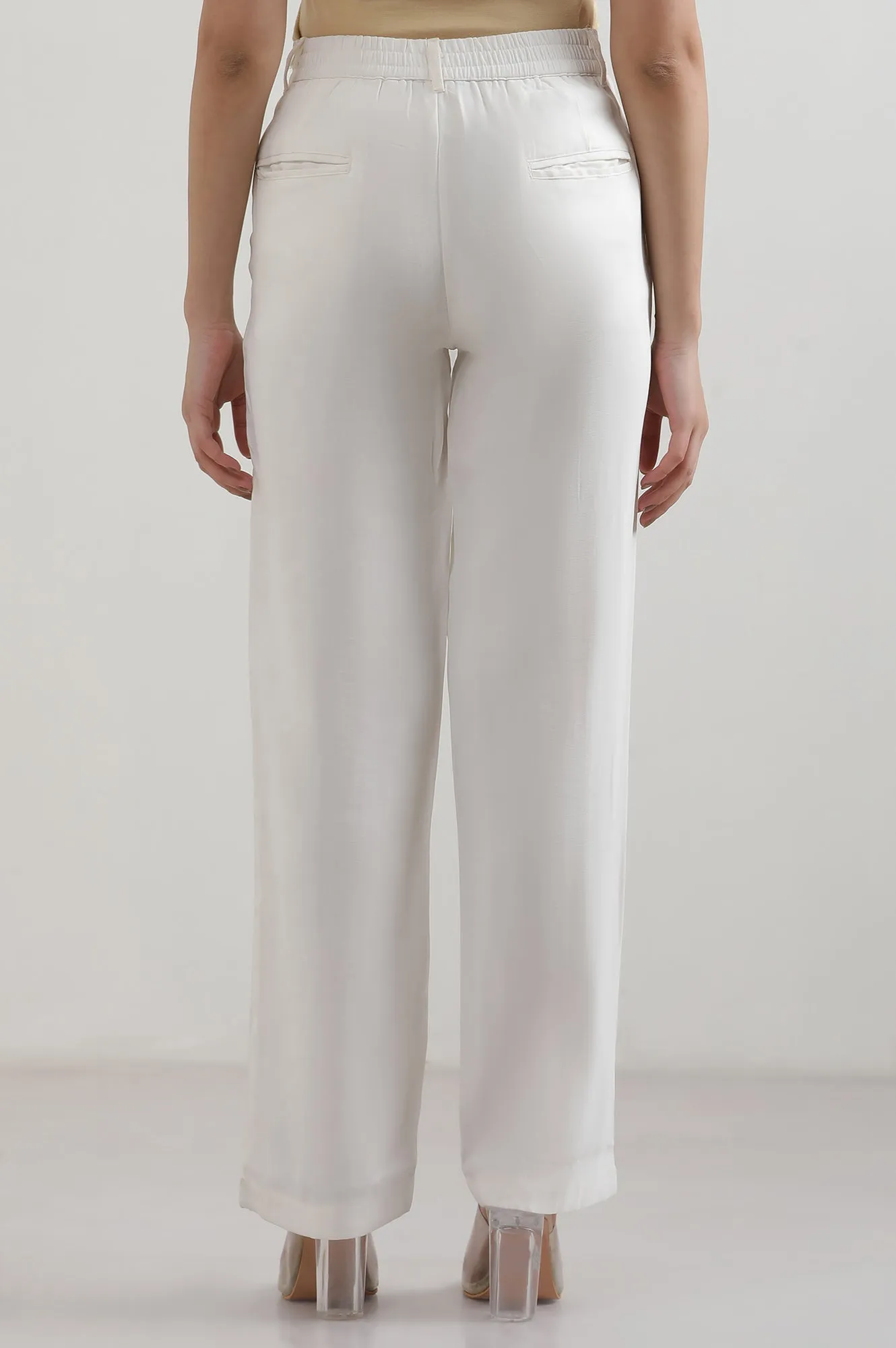 White Solid Rayon Parallel Pants