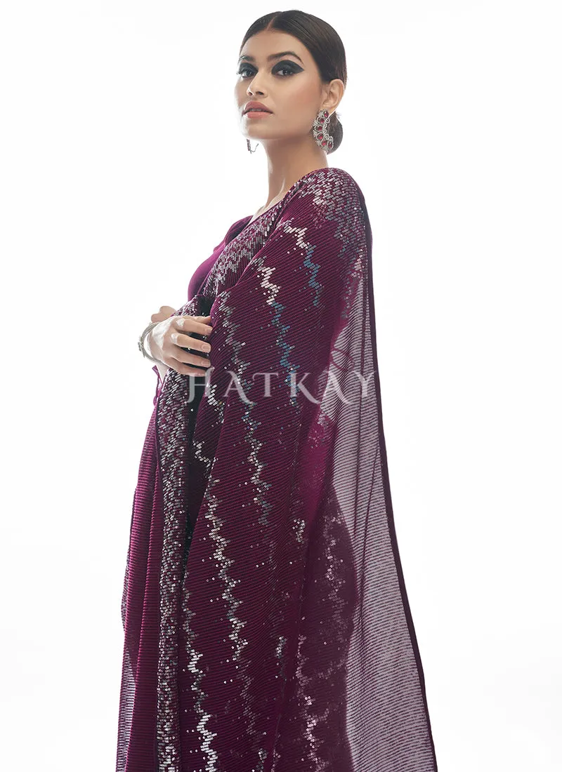 Wine Sequence Embellished Bridesmaid Saree