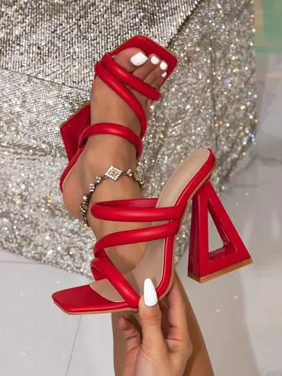 Women High Heel Sandals Summer New Comfortable All-Match Ladies Mule Slippers For Outdoor Beach Party Elegant Fashion Square Toe Red High Heels