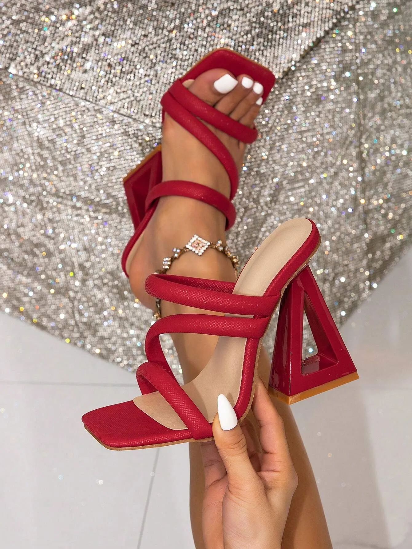 Women High Heel Sandals Summer New Comfortable All-Match Ladies Mule Slippers For Outdoor Beach Party Elegant Fashion Square Toe Red High Heels