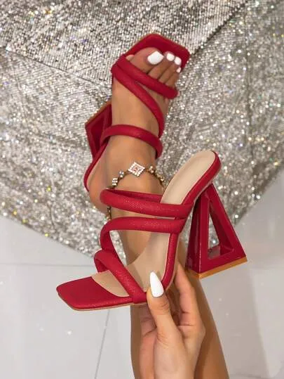 Women High Heel Sandals Summer New Comfortable All-Match Ladies Mule Slippers For Outdoor Beach Party Elegant Fashion Square Toe Red High Heels