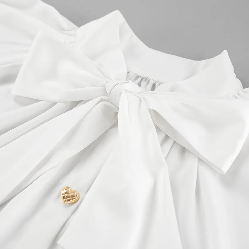 Women's Elegant Puff Sleeve Mini Dress with Tie Neck Detail