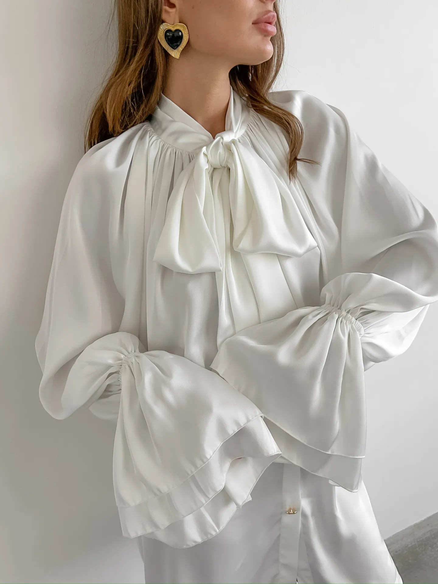 Women's Elegant Puff Sleeve Mini Dress with Tie Neck Detail