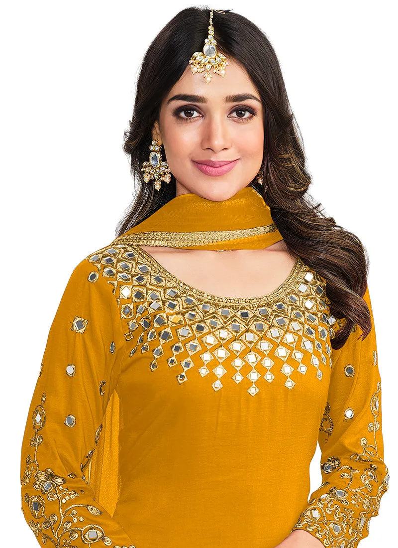 Yellow Mirror Work Embroidery Salwar Kameez