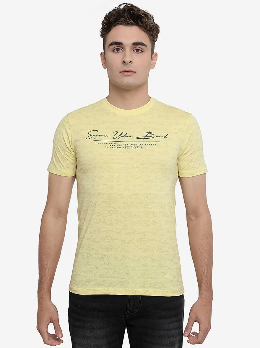 Yellow Printed Slim Fit T-Shirt | Greenfibre