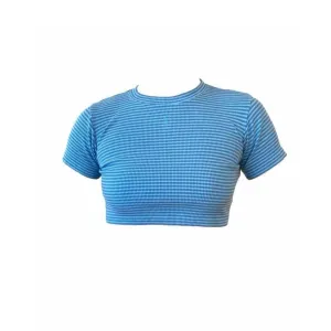 YSL Baby Blue Stripe Logo Crop Top