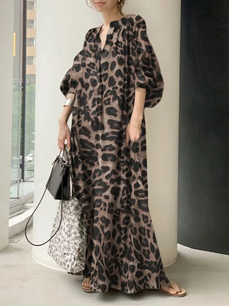 ZANZEA Fashion Leopard Printed Women's Maxi Dress