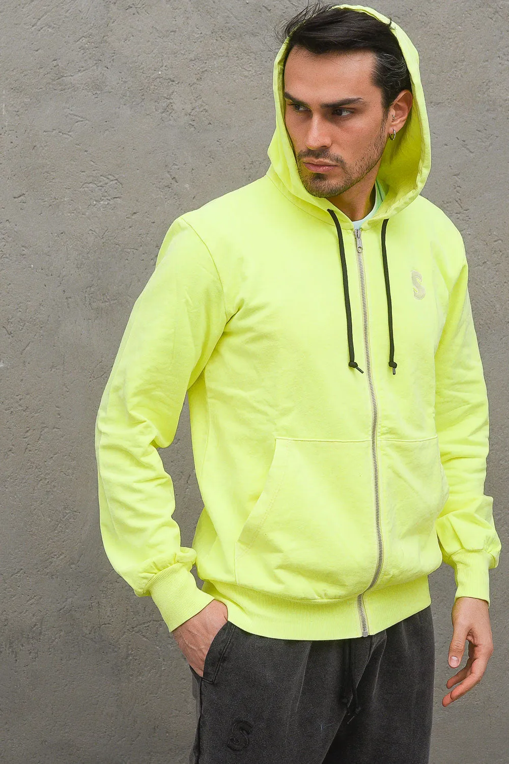 Zip Hooded Sweatshirt - Soft Neon
